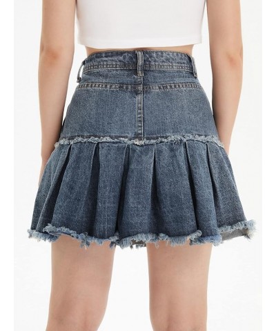 Women's Y2K Ruffle Hem High Waist Short A Line Flared Denim Skirt Dusty Blue $10.99 Skirts