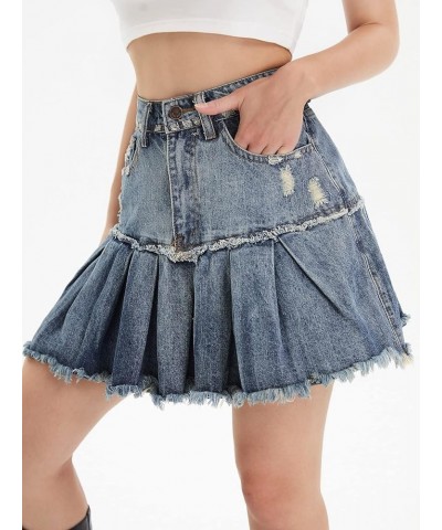 Women's Y2K Ruffle Hem High Waist Short A Line Flared Denim Skirt Dusty Blue $10.99 Skirts