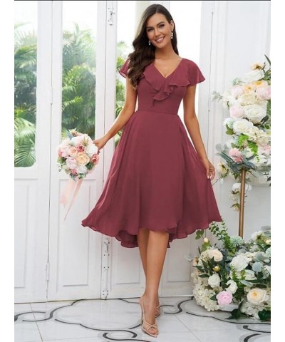 Women's V Neck Flutter Sleeve Bridesmaid Dresses with Pockets Chiffon A-Line Pleated High Low Formal Gown Burgundy $23.10 Dre...