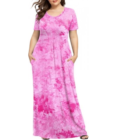 Women's Plus Size Casual Dresses Short Sleeve Maxi Dress XL-6XL with Pockets Red Tie-dye $21.59 Dresses