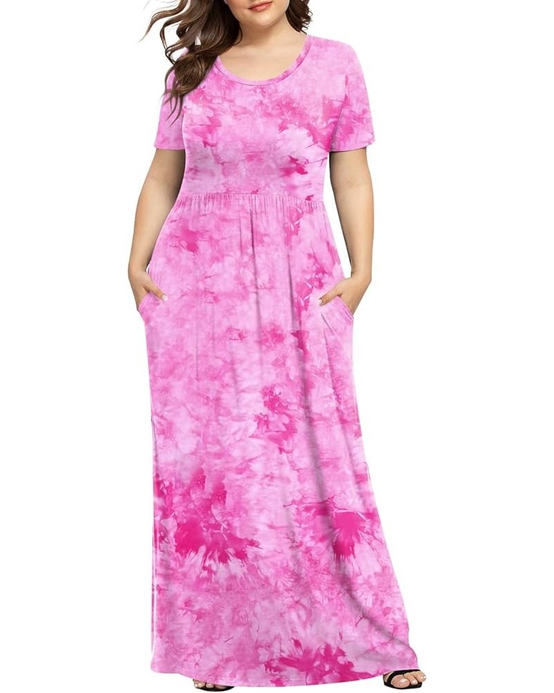 Women's Plus Size Casual Dresses Short Sleeve Maxi Dress XL-6XL with Pockets Red Tie-dye $21.59 Dresses