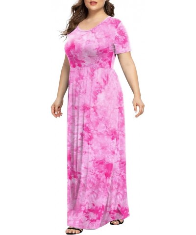 Women's Plus Size Casual Dresses Short Sleeve Maxi Dress XL-6XL with Pockets Red Tie-dye $21.59 Dresses