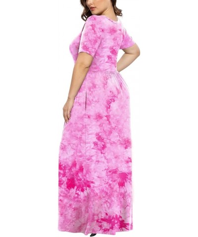 Women's Plus Size Casual Dresses Short Sleeve Maxi Dress XL-6XL with Pockets Red Tie-dye $21.59 Dresses