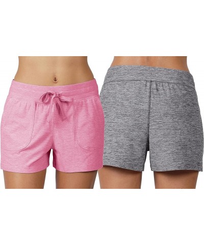 Lightweight Lounge Shorts - Casual Summer Jersey Shorts for Women Heather Festival Fuchsia / Heather Charcoal $12.97 Sleep & ...