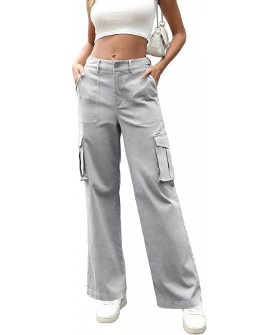 Cargo Pants Women High Waist Casual Pants Wide Leg Y2K Pants Baggy Streetwear Military Trousers 6 Pockets Light Gray $17.08 P...