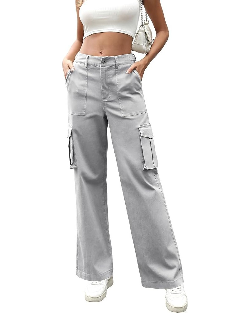 Cargo Pants Women High Waist Casual Pants Wide Leg Y2K Pants Baggy Streetwear Military Trousers 6 Pockets Light Gray $17.08 P...