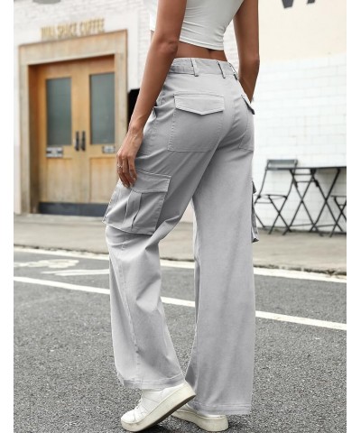 Cargo Pants Women High Waist Casual Pants Wide Leg Y2K Pants Baggy Streetwear Military Trousers 6 Pockets Light Gray $17.08 P...