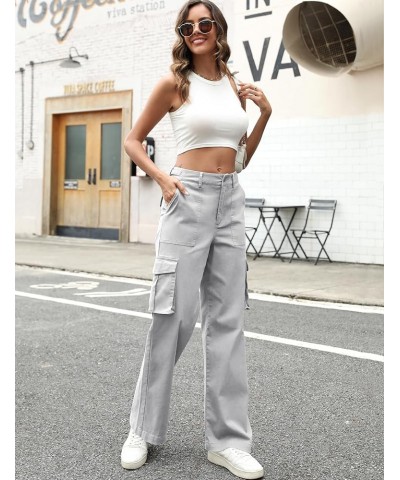 Cargo Pants Women High Waist Casual Pants Wide Leg Y2K Pants Baggy Streetwear Military Trousers 6 Pockets Light Gray $17.08 P...