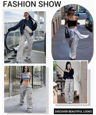 Cargo Pants Women High Waist Casual Pants Wide Leg Y2K Pants Baggy Streetwear Military Trousers 6 Pockets Light Gray $17.08 P...