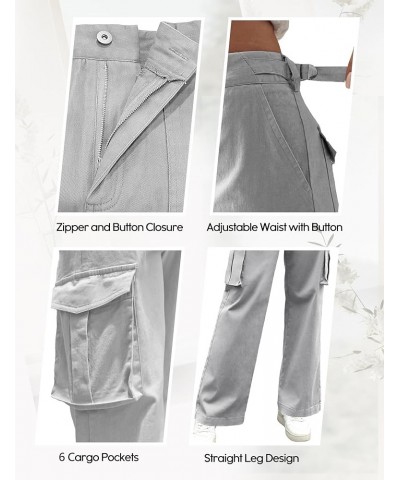 Cargo Pants Women High Waist Casual Pants Wide Leg Y2K Pants Baggy Streetwear Military Trousers 6 Pockets Light Gray $17.08 P...