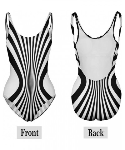 Women's Retro 80s/90s High Cut Low Back One Piece Swimsuits Bathing Suits Print - Stripe $11.76 Swimsuits