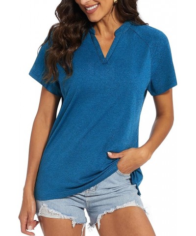 Women's V-Neck T Shirts Short Sleeve Polo Moisture Wicking UPF 50+ Sports Tee for Golf Medium Blue $12.75 Shirts