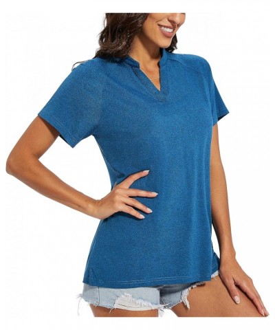 Women's V-Neck T Shirts Short Sleeve Polo Moisture Wicking UPF 50+ Sports Tee for Golf Medium Blue $12.75 Shirts