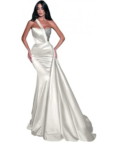 Women's One Shoulder Sequin Mermaid Prom Dresses Satin Ruched Ball Gowns Long Formal Evening Party Dress Ivory $38.99 Dresses