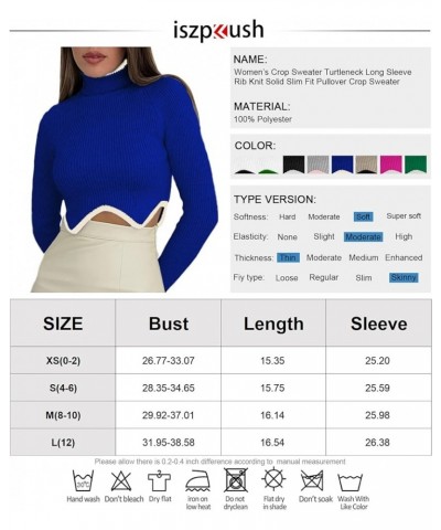 Women's Crop Sweater Turtleneck Long Sleeve Rib Knit Solid Slim Fit Pullover Crop Sweater Blue $5.84 Sweaters