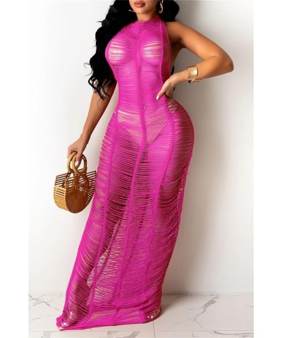 Women Sexy V Neck Bodycon Sweater Dress Knitted Halter Backless Hollow Out Waist Maxi Dress Party Club Long Dresses Halter Ne...