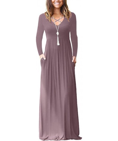 Women's Long Sleeve Loose Plain Maxi Dresses Casual Long Dresses with Pockets Mauve $12.68 Dresses