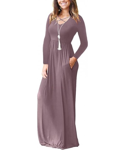 Women's Long Sleeve Loose Plain Maxi Dresses Casual Long Dresses with Pockets Mauve $12.68 Dresses