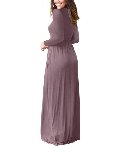 Women's Long Sleeve Loose Plain Maxi Dresses Casual Long Dresses with Pockets Mauve $12.68 Dresses