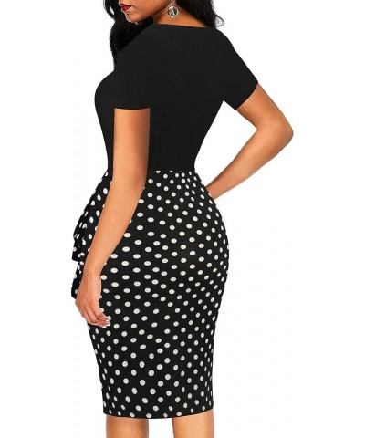 Women's Vintage Short Sleeve V Neck Wrap Polka Dot Pencil Midi Dress SK300 Black P Dot $24.74 Dresses