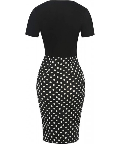 Women's Vintage Short Sleeve V Neck Wrap Polka Dot Pencil Midi Dress SK300 Black P Dot $24.74 Dresses