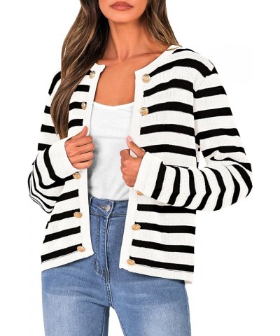 Women's Striped Cardigan Sweaters Ribbed Knit Long Sleeve Open Front Crewneck Casual Jackets Black $21.45 Sweaters