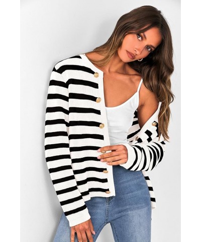 Women's Striped Cardigan Sweaters Ribbed Knit Long Sleeve Open Front Crewneck Casual Jackets Black $21.45 Sweaters