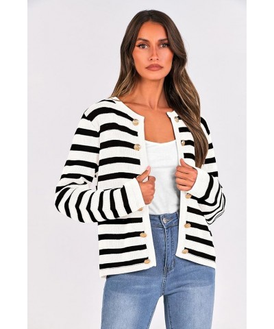 Women's Striped Cardigan Sweaters Ribbed Knit Long Sleeve Open Front Crewneck Casual Jackets Black $21.45 Sweaters