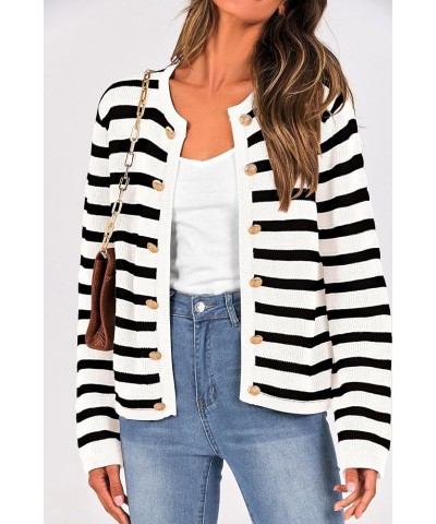 Women's Striped Cardigan Sweaters Ribbed Knit Long Sleeve Open Front Crewneck Casual Jackets Black $21.45 Sweaters