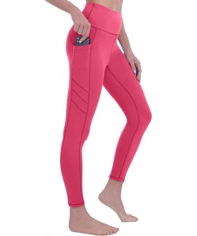 Professional Leggings for Women (Ultra Soft Stretch) High Waisted Yoga Pants Tummy Control with Pockets Rose Red $7.50 Leggings