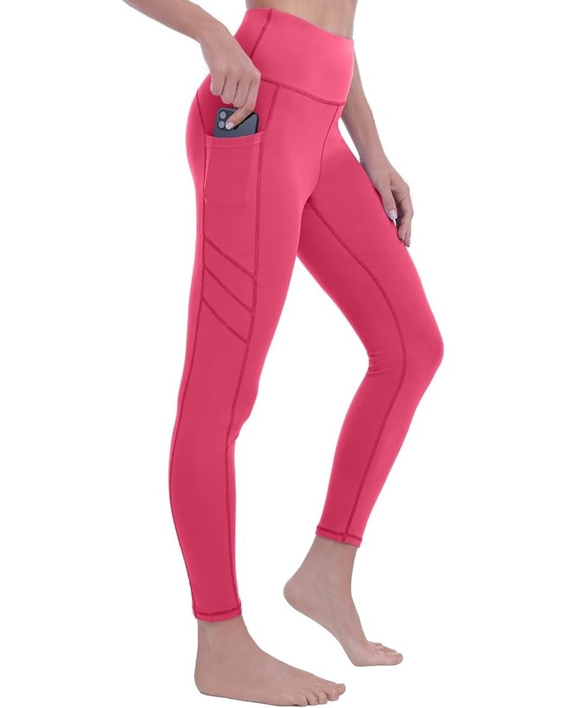 Professional Leggings for Women (Ultra Soft Stretch) High Waisted Yoga Pants Tummy Control with Pockets Rose Red $7.50 Leggings