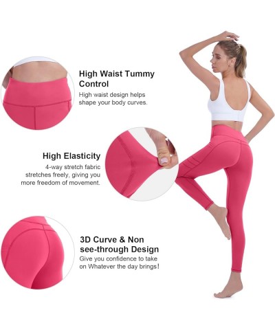 Professional Leggings for Women (Ultra Soft Stretch) High Waisted Yoga Pants Tummy Control with Pockets Rose Red $7.50 Leggings