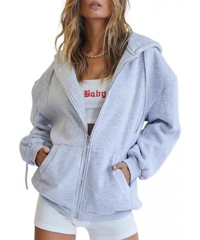 Womens Zip Up Hoodies Oversized Sweatshirt Hoodie Cute Fall Casual Drawstring Jacket with Pockets Grey $10.23 Hoodies & Sweat...