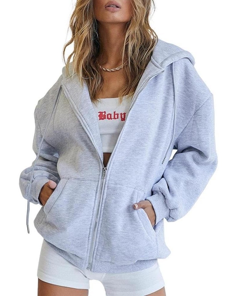 Womens Zip Up Hoodies Oversized Sweatshirt Hoodie Cute Fall Casual Drawstring Jacket with Pockets Grey $10.23 Hoodies & Sweat...