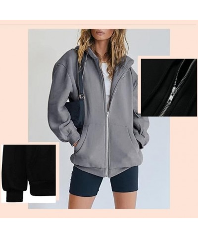 Womens Zip Up Hoodies Oversized Sweatshirt Hoodie Cute Fall Casual Drawstring Jacket with Pockets Grey $10.23 Hoodies & Sweat...