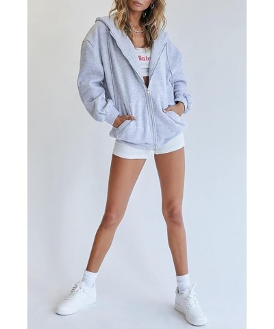 Womens Zip Up Hoodies Oversized Sweatshirt Hoodie Cute Fall Casual Drawstring Jacket with Pockets Grey $10.23 Hoodies & Sweat...