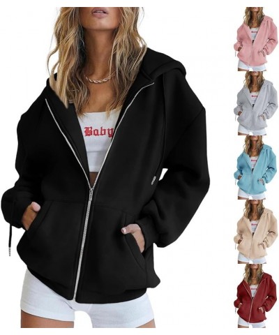 Womens Zip Up Hoodies Oversized Sweatshirt Hoodie Cute Fall Casual Drawstring Jacket with Pockets Grey $10.23 Hoodies & Sweat...