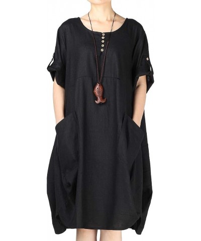 Women's Plus Size Tunic Dress Summer Cotton Linen T Shirt Knee-Length Dresses Black $18.45 Dresses