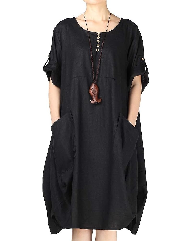 Women's Plus Size Tunic Dress Summer Cotton Linen T Shirt Knee-Length Dresses Black $18.45 Dresses