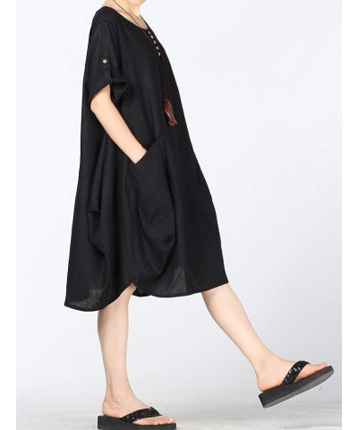 Women's Plus Size Tunic Dress Summer Cotton Linen T Shirt Knee-Length Dresses Black $18.45 Dresses