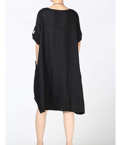 Women's Plus Size Tunic Dress Summer Cotton Linen T Shirt Knee-Length Dresses Black $18.45 Dresses