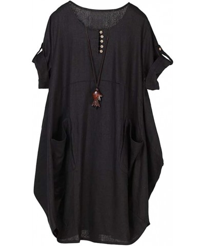 Women's Plus Size Tunic Dress Summer Cotton Linen T Shirt Knee-Length Dresses Black $18.45 Dresses