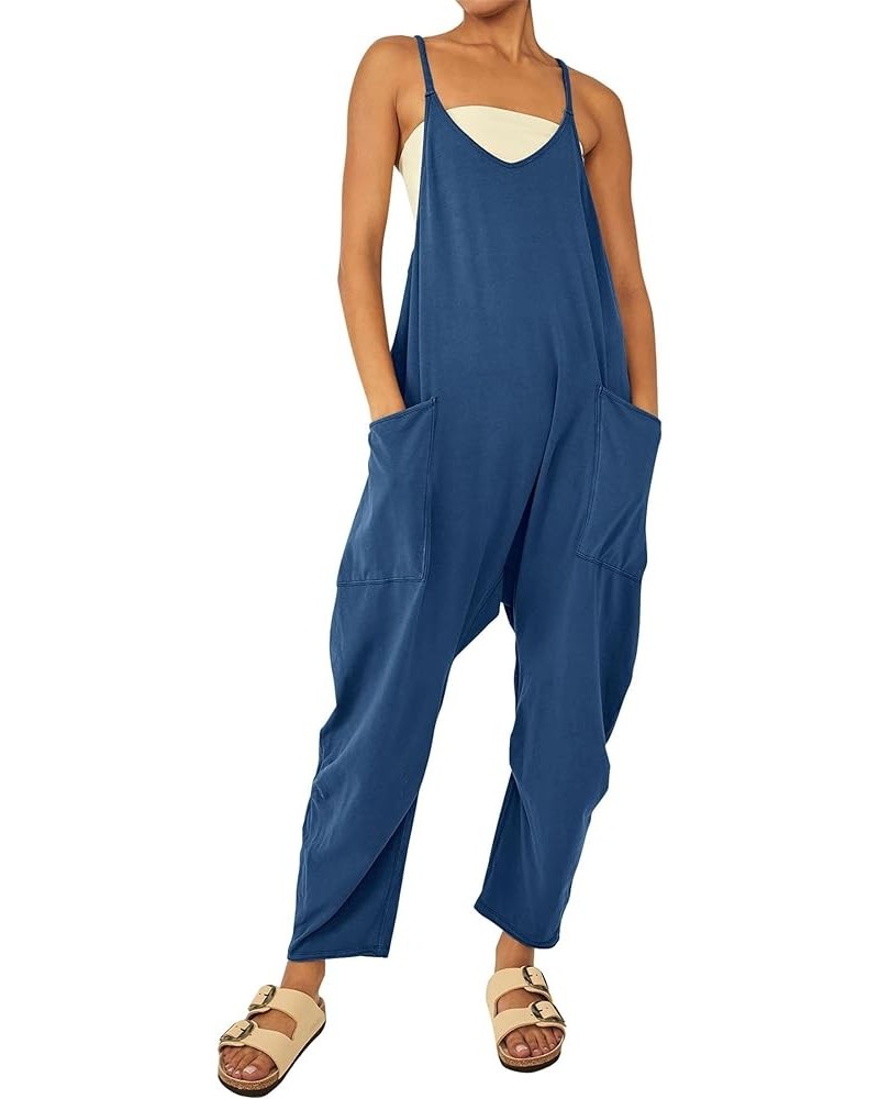 Jumpsuits for Women Casual Summer Rompers Sleeveless Loose Spaghetti Strap Baggy Overalls Long Pants Dark Blue $14.88 Overalls