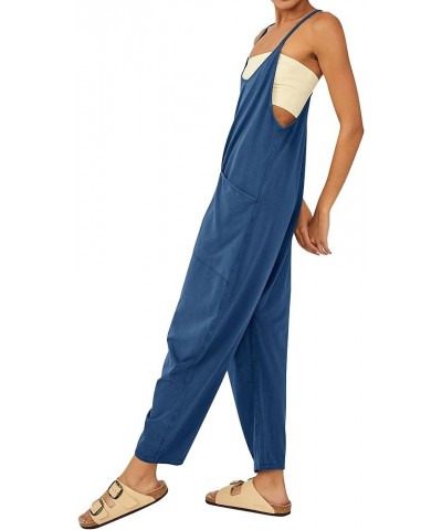 Jumpsuits for Women Casual Summer Rompers Sleeveless Loose Spaghetti Strap Baggy Overalls Long Pants Dark Blue $14.88 Overalls