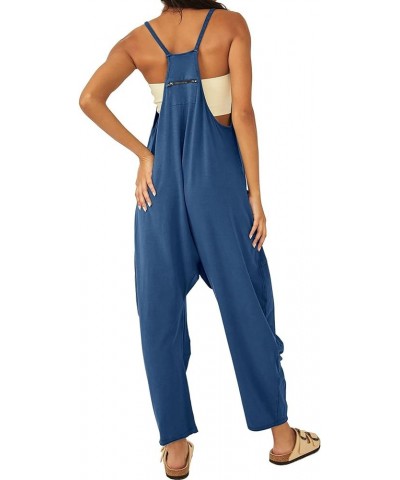 Jumpsuits for Women Casual Summer Rompers Sleeveless Loose Spaghetti Strap Baggy Overalls Long Pants Dark Blue $14.88 Overalls