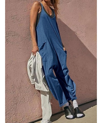 Jumpsuits for Women Casual Summer Rompers Sleeveless Loose Spaghetti Strap Baggy Overalls Long Pants Dark Blue $14.88 Overalls