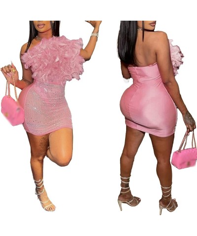 Women's Sexy Sparkly Rhinestone Sequins Mini Dress Birthday Party Club Night Outfit Evening Gowns 2 Pink $21.14 Dresses