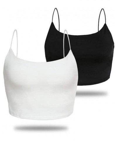 Amilia Women's Basic Solid Cami Spaghetti Double Layer Crop Tank Top Black&white $12.25 Tanks