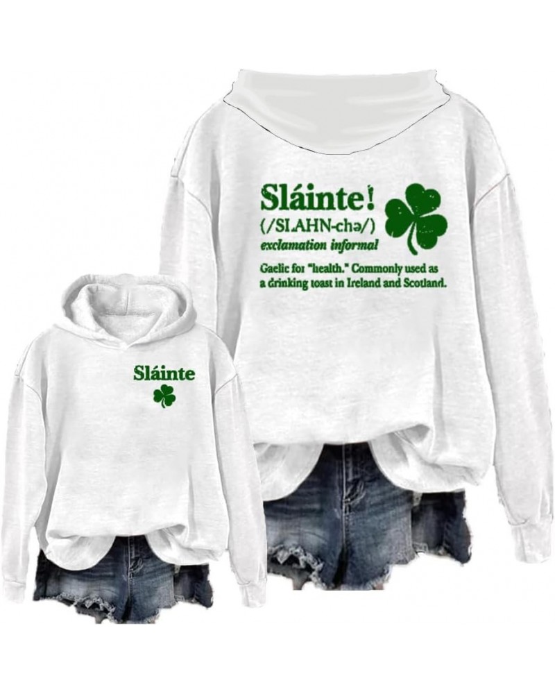 Slainte St Patrick's Day Print Sweatshirt for Women Health Funny Saying Drinking Toast Saint Paddys Shirts White $15.63 Activ...