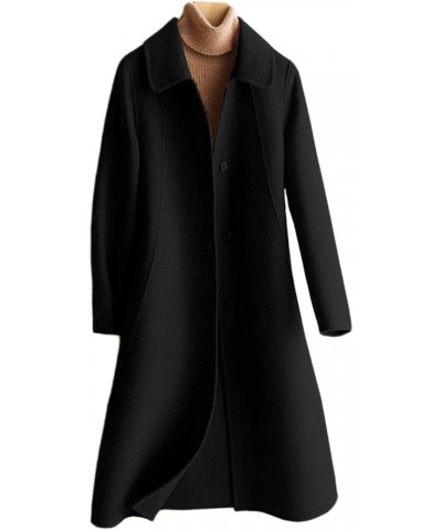 Women's Winter Casual Lapel Single Breasted Mid-Long Wool Blend Pea Coat Black $32.39 Coats